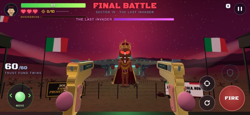 The crowned final boss wearing a crimson cloak and gold chains